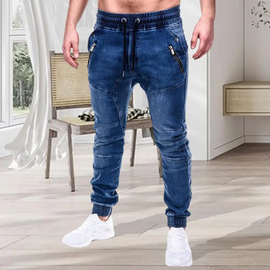 "Men's Slim Fit Lace-Up Denim Pants – Ankle-Length, All-Match Style"