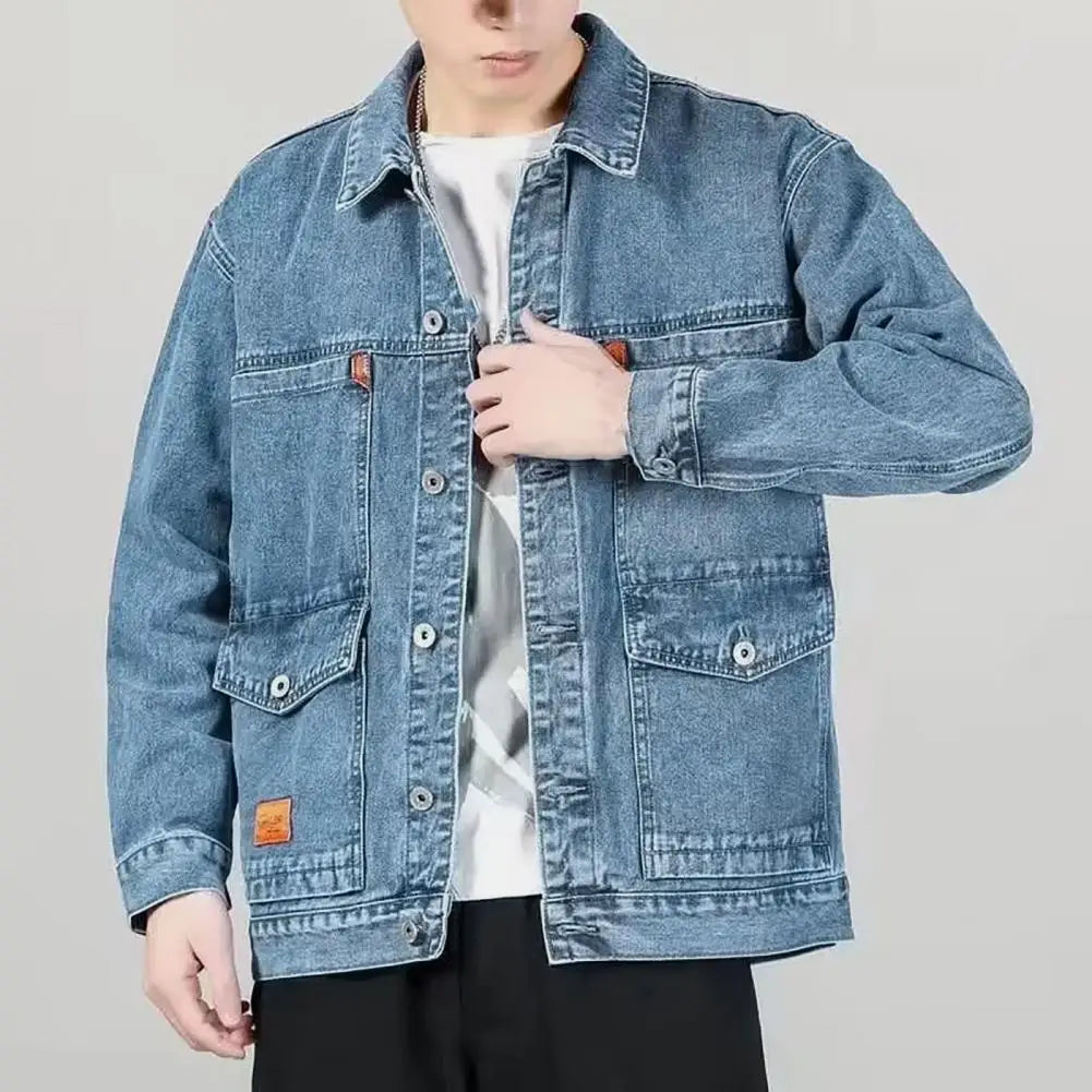 "Men's Oversized Denim Jacket – Slim Fit Casual Hip-Hop Style"