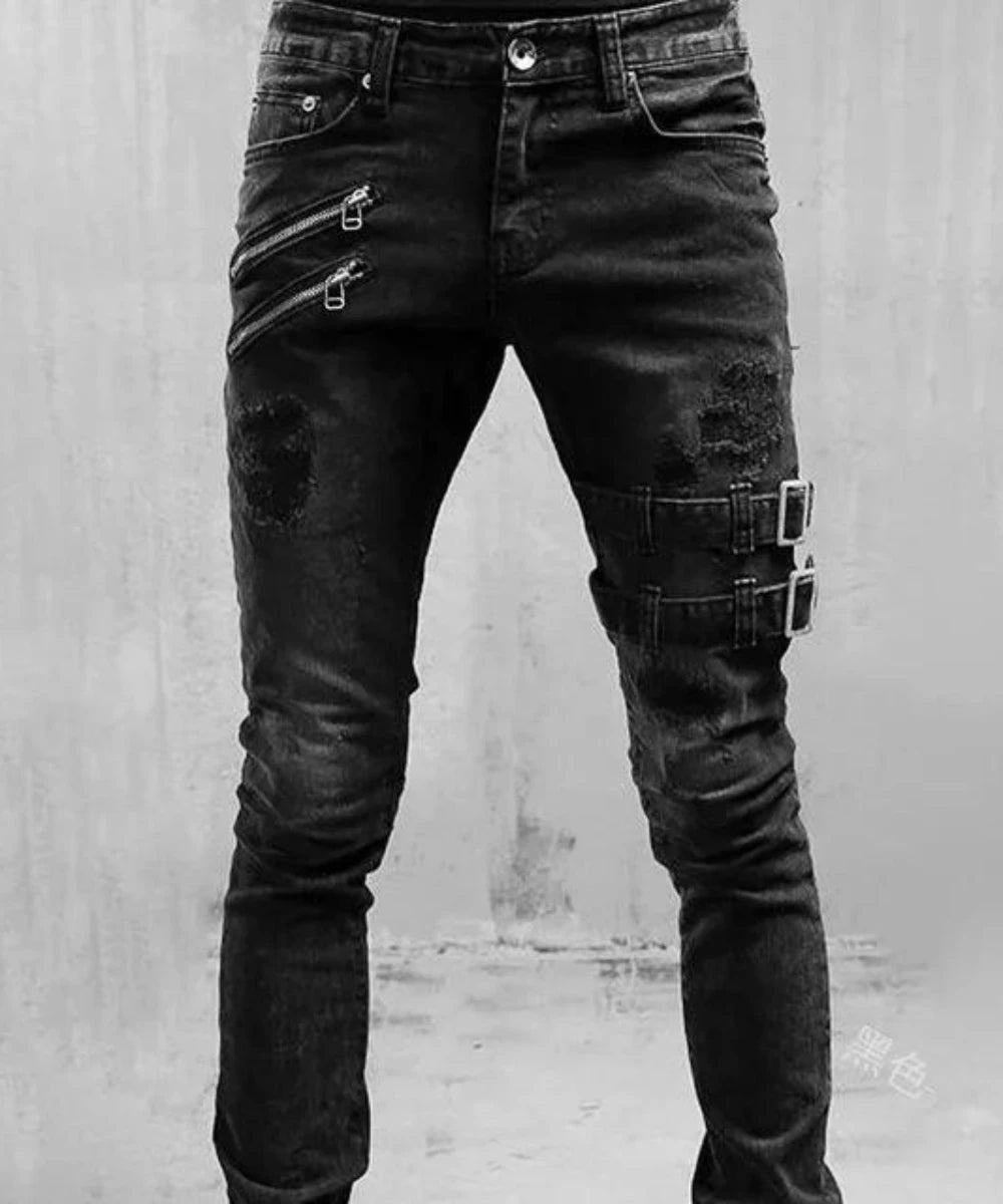 "2024 Men's Slim Fit Biker Jeans – Mid-Waist Stretch Denim"