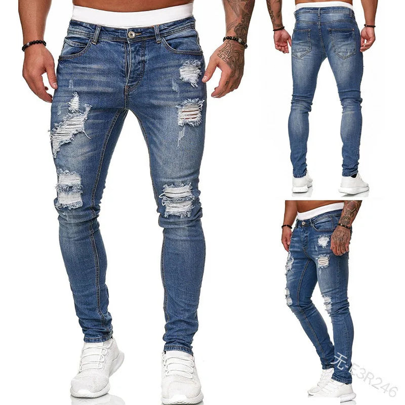 "Men's Ripped Skinny Jeans – Stretch Denim, Slim Fit, S-4XL"