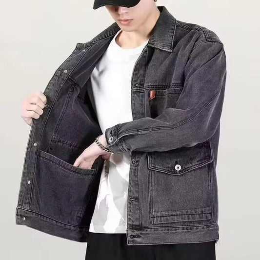 "Men's Oversized Denim Jacket – Slim Fit Casual Hip-Hop Style"