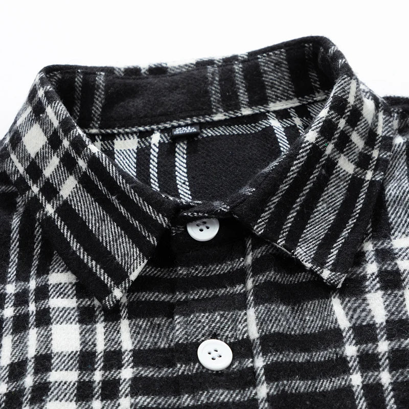 Oversized plaid fleece shirt for men, soft and casual, perfect for winter. Sizes 6XL-9XL.