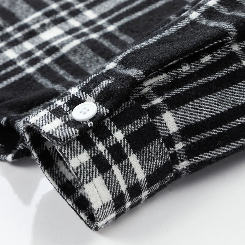 Oversized plaid fleece shirt for men, soft and casual, perfect for winter. Sizes 6XL-9XL.