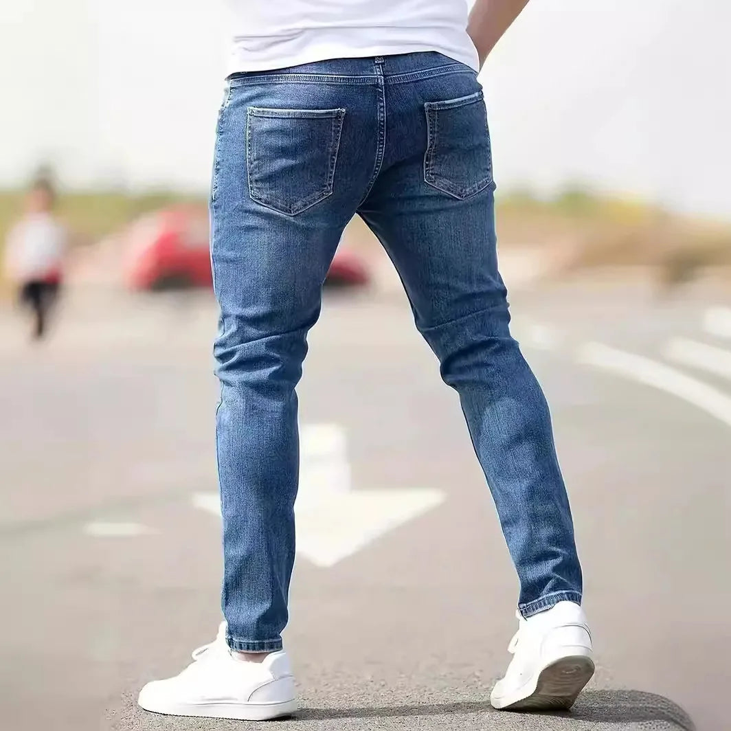 Men's Distressed Ankle-Length Jeans – Slim Fit"