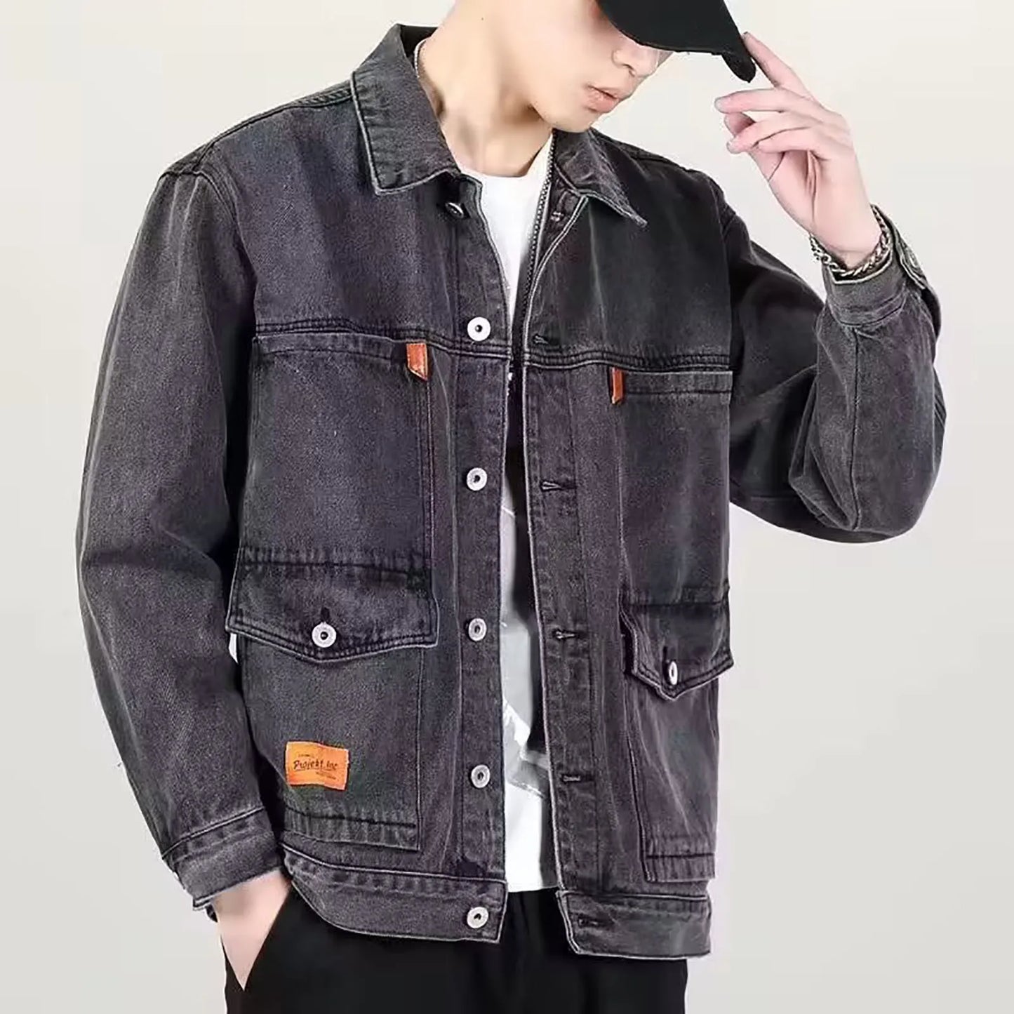 "Men's Oversized Denim Jacket – Slim Fit Casual Hip-Hop Style"