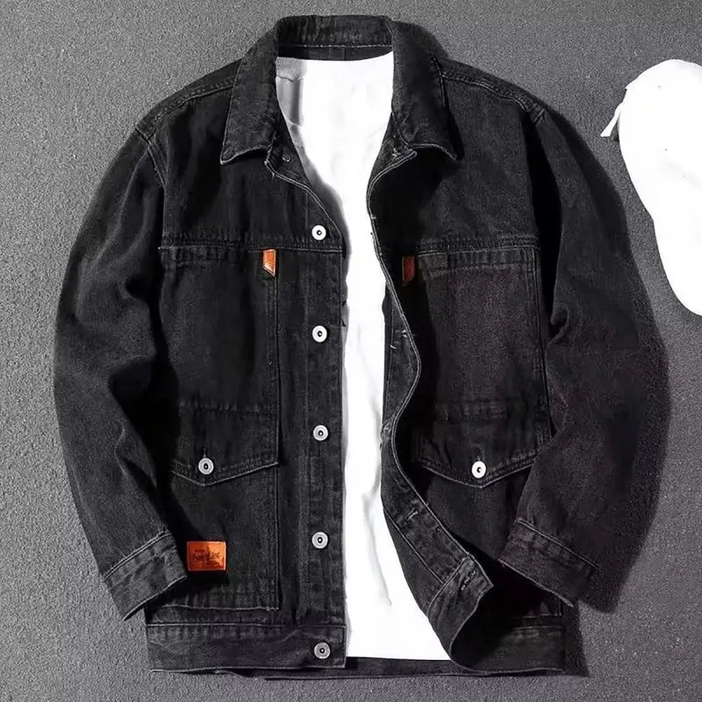 "Men's Oversized Denim Jacket – Slim Fit Casual Hip-Hop Style"