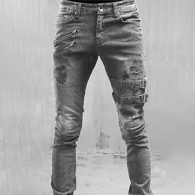 "2024 Men's Slim Fit Biker Jeans – Mid-Waist Stretch Denim"