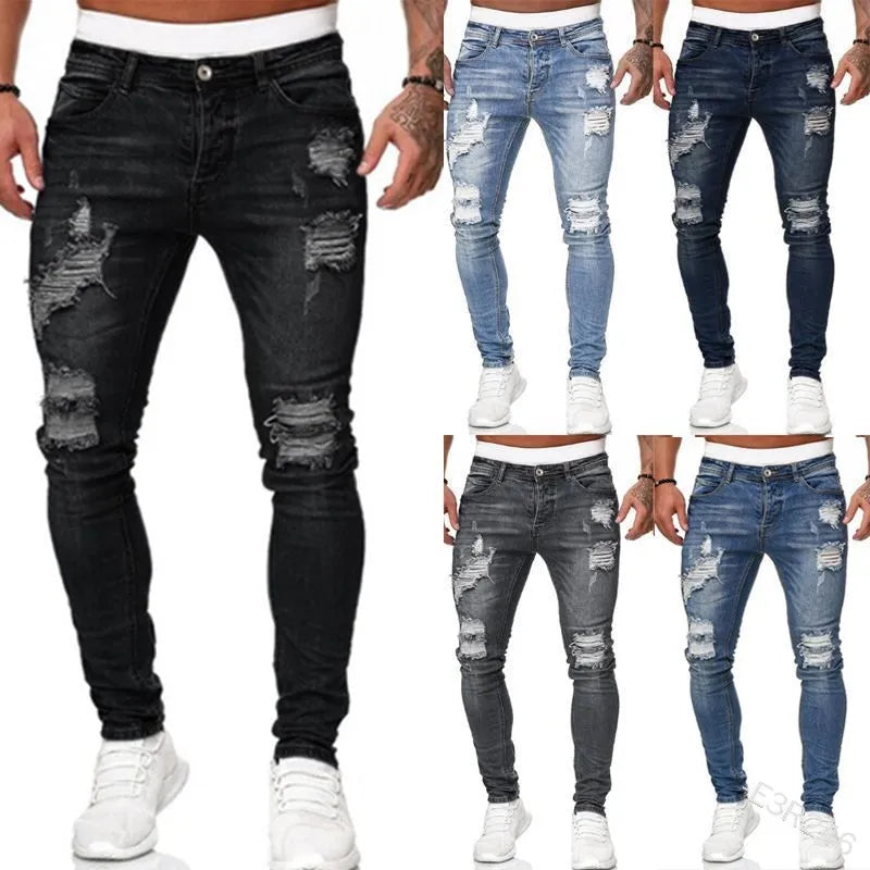 "Men's Ripped Skinny Jeans – Stretch Denim, Slim Fit, S-4XL"