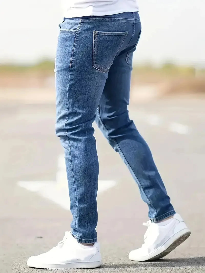 Men's Distressed Ankle-Length Jeans – Slim Fit"