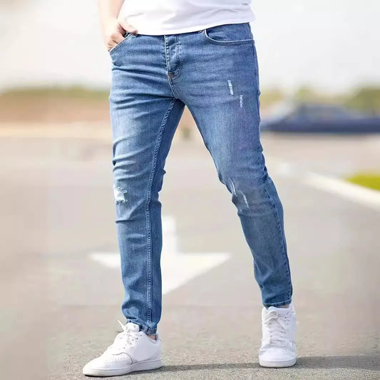 Men's Distressed Ankle-Length Jeans – Slim Fit"